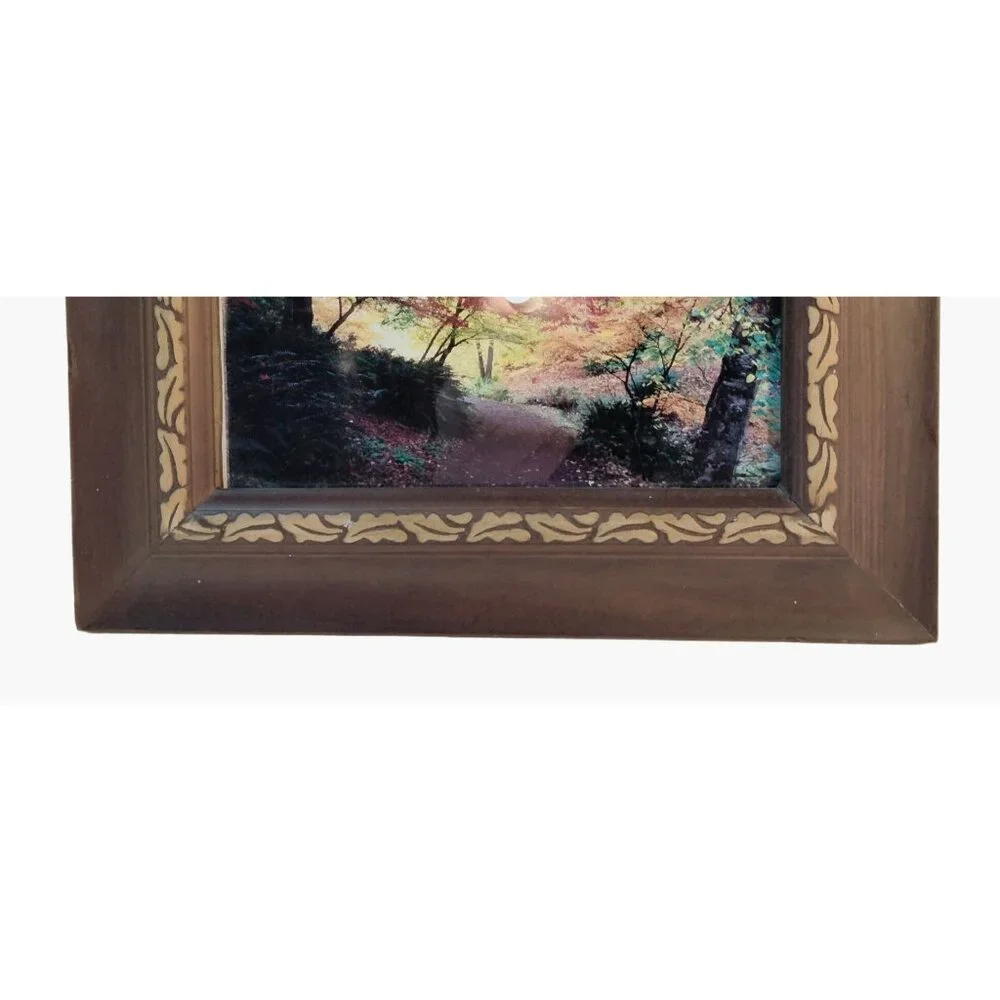Autumn Pathway Photo Art Print Vintage Wooden Picture Frame Fall Foliage Leaf Co